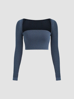 Cider - Rib Solid Knitted Tube Top & Long Sleeve Shrug