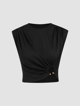 Cider - Round Neckline Ring Ruched Crop Top ()