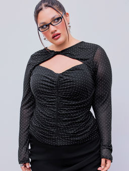 Cider - Mesh Polka Dot Cut Out Top Curve & Plus