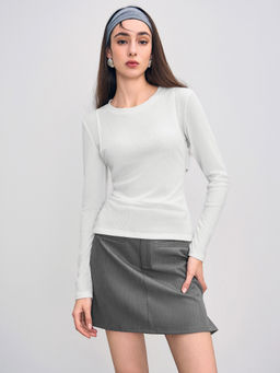 Cider - Round Neck Cut Out Solid Long Sleeve Top