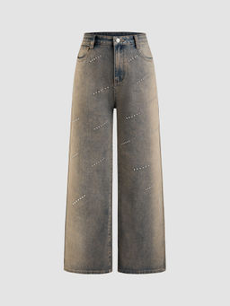Cider - Denim High Rise Studded Straight Leg Jeans