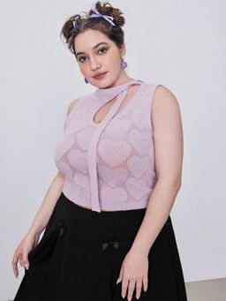 Cider - Asymmetrical Neck Heart Jacquard Tank Top Curve & Plus