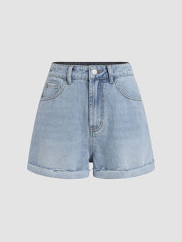 Cider - Denim Mid Rise Solid Pocket Shorts