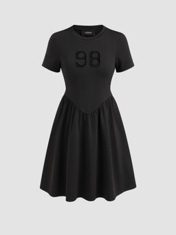 Cider - 98 Graphic Ruffle Hem Mini Dress
