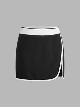 Cider - Mid Rise Solid Contrasting Binding Split Mini Skirt