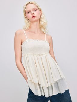 Cider - Square Neck Solid Bowknot Ruffle Hem Cami Top