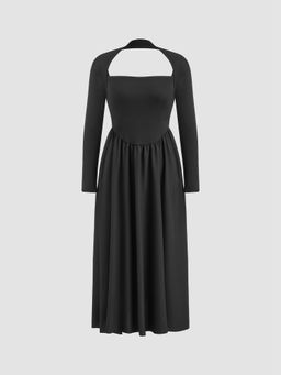 Cider - Asymmetrical Neck Backless Solid Maxi Dress