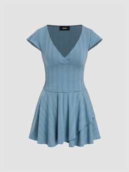 Cider - V-Neck Crop Top & Ruffle Hem Mini Skirt (Set of 2)