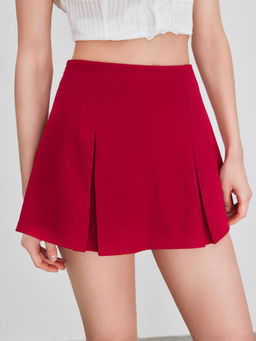 Cider - High Rise Pleated Zipper Solid Mini Skort