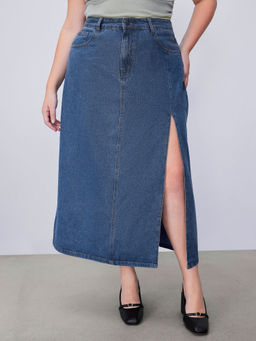 Cider - Denim Mid Rise Split Pocket Maxi Skirt Curve & Plus