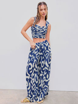 Cider - Santorini Beach Vacation Mid Rise Abstract Wide Leg Trousers