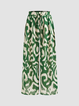 Cider - Santorini Beach Vacation Mid Rise Abstract Wide Leg Trousers