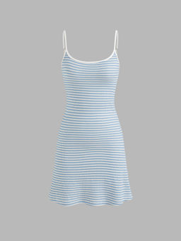 Cider - Scoop Neckline Striped Cami Mini Dress