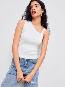 Cider - Knit Asymmetrical Neck Solid Cami Top