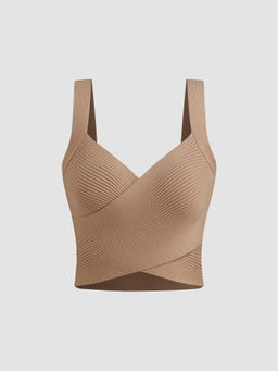 Cider - Knitted V-Neck Solid Wrap Texture Crop Tank Top