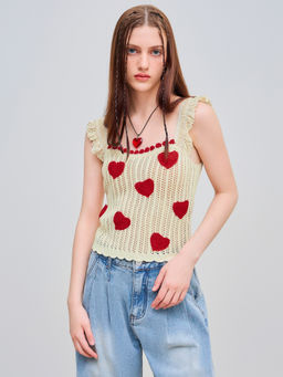 Cider - Knit Square Neck Heart Crop Tank Top