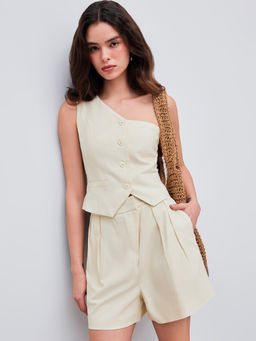 Cider - Linen-Blend Asymmetrical Neck Solid Vest