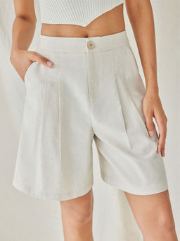 Cider - Linen-Blend Mid Rise Solid Shorts