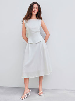 Cider - Woven Boat Neck Solid Tank Top & Mid Rise Midi Skirt (Set of 2)