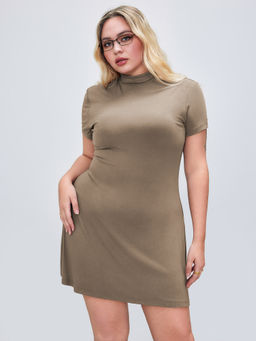 Cider - High Neck Solid Mini Dress Curve & Plus