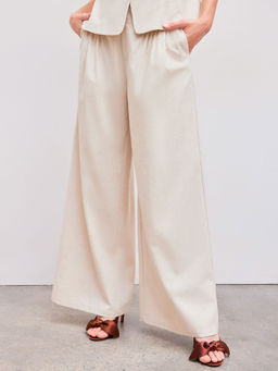 Cider - Linen-Blend Mid Rise Solid Pleated Wide Leg Trousers