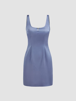 Cider - Satin Square Neck Solid Mini Dress