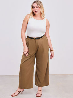 Cider - Boat Neck Solid Tank Top & Pleated Wide Leg Trousers with Belt Curve & Plus (Set of 2)