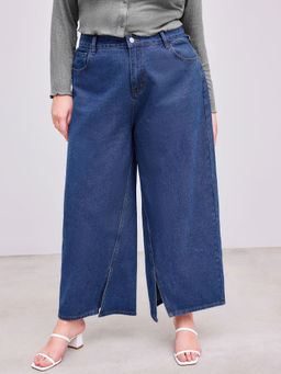 Cider - Denim Mid Rise Belted Split Wide Leg Jeans Curve & Plus