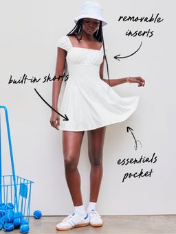 Cider - Airy Square Neck Solid Ruched Mini Dress