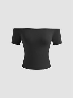 Cider - Seamless Jersey Off-Shoulder Solid Short Sleeve Tee