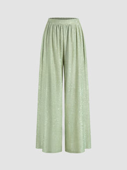 Cider - Sequin Mid Rise Solid Pocket Wide Leg Trousers