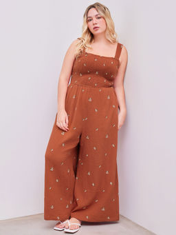 Cider - Square Neck Floral Shirred Jumpsuit Curve & Plus