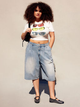 Cider - Denim Mid Rise Solid Bermuda Shorts Curve & Plus