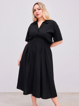 Cider - Linen-Blend Collar Ruffle Solid Maxi Dress Curve & Plus