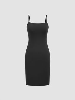 Cider - Second Skin Double Layered Square Neck Solid Mini Dress