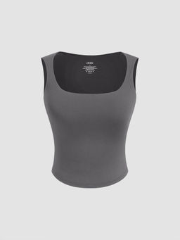 Cider - Second Skin Double Layered Round Neck Solid Crop Tank Top