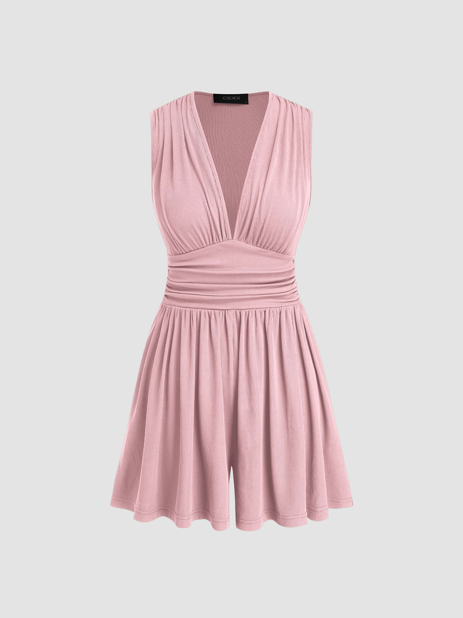 cider V-Neck Solid Ruched Pocket Romper-picture-38