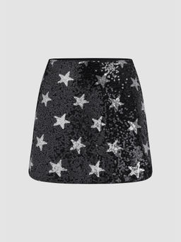 Cider - Sequin Mid Rise Star Mini Skirt
