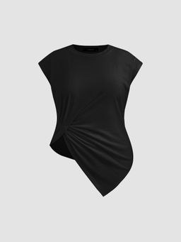 Cider - Jersey Asymmetrical Hem Short Sleeve Top Curve & Plus