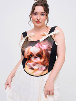Cider - Square Neck Dog Graphic Bowknot Tank Top Curve & Plus