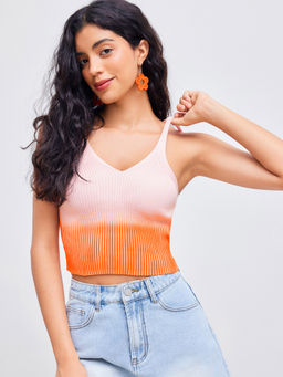 Cider - Knitted V-Neck Gradient Crop Cami Top