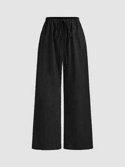 Cider - Linen-Blend Low Rise Solid Knotted Wide Leg Trousers