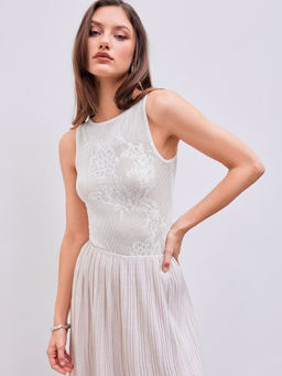 Cider - Knit Boat Neck Floral See-Through Tank Top