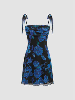 Cider - Square Neck Floral Ruched Mini Dress