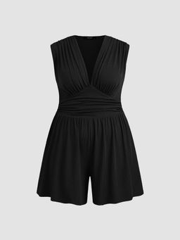 Cider - Jersey V-Neck Solid Ruched Romper Curve & Plus