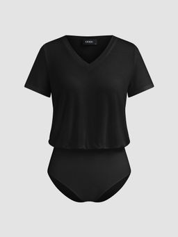 Cider - V-Neck Solid Short Sleeve Bodysuit ()