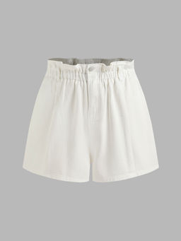 Cider - Denim Mid Rise Paperbag Waist Solid Pocket Shorts Curve & Plus