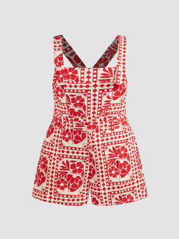 Cider - Woven Square Neck Floral All Over Print Romper Curve & Plus