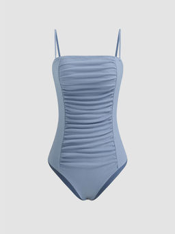Cider - Square Neck Solid Ruched Bodysuit