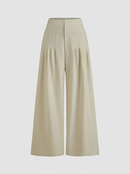 Cider - High Rise Solid Pleated Wide Leg Trousers